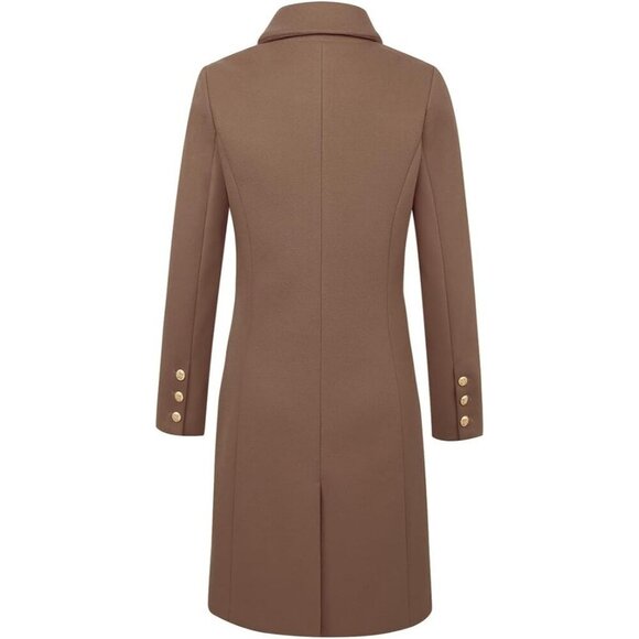 Women's Dark Khaki Double-Breasted Wool Midi Trench Peacoat for Fall & Winter - Picture 5 of 6